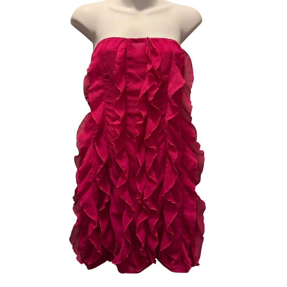 White Fox Strapless Ruffle Mini Dress Hot Pink Fuchsia Layered Chiffon Small NWT